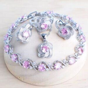 Purple Color Zirconia Women Jewelry Sets 925 Sterling Silver Wedding Bridal